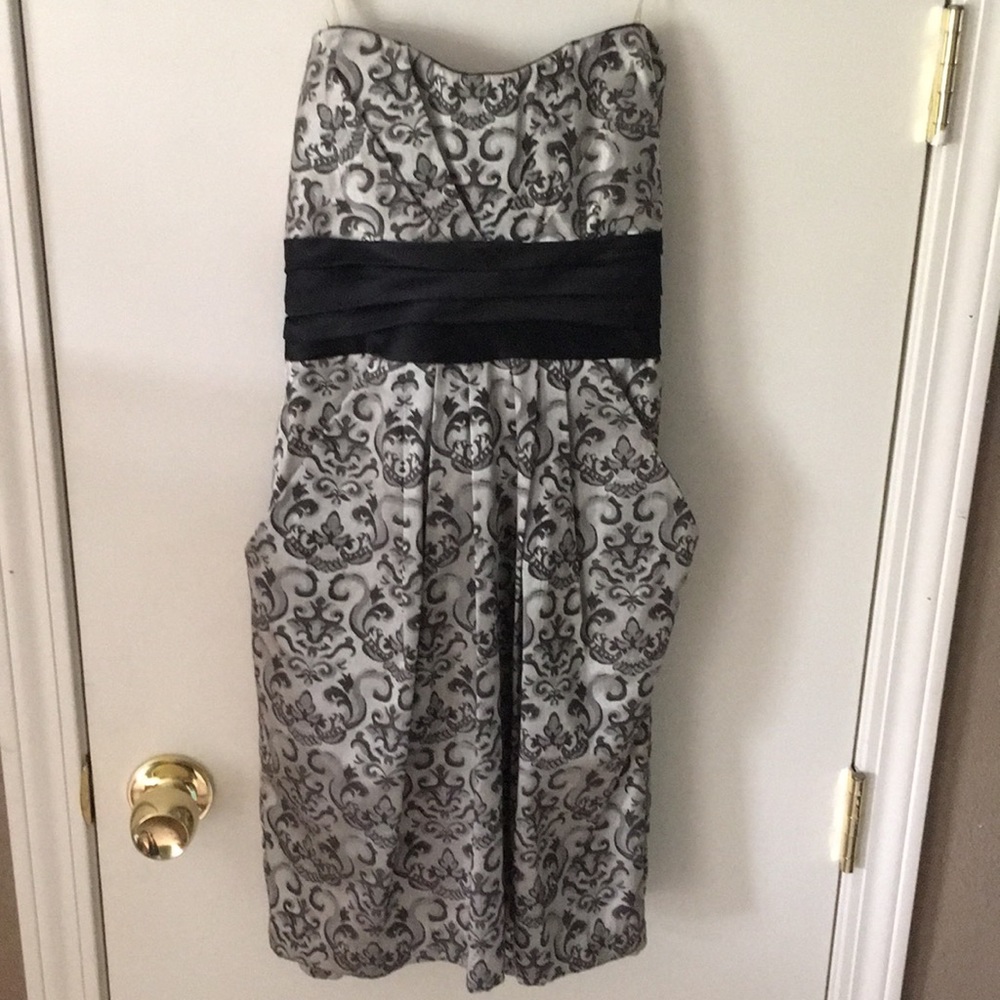 Strapless silver and black dress